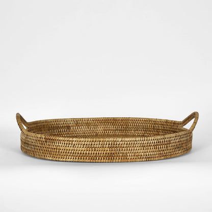 Paume Rattan Oval Serving Tray With Handles Natural