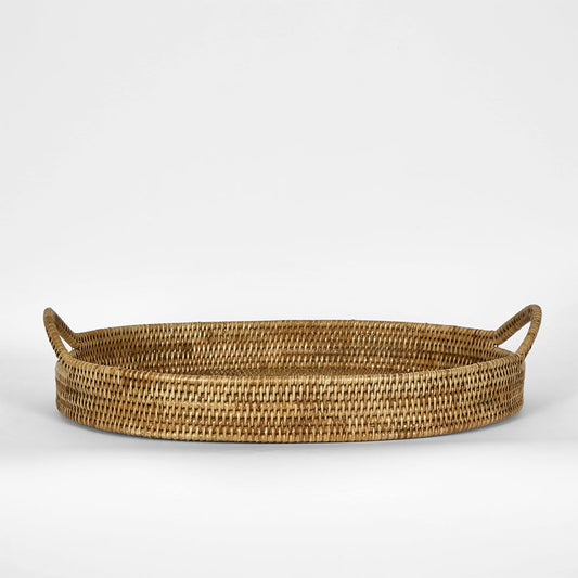 Paume Rattan Oval Serving Tray With Handles Natural