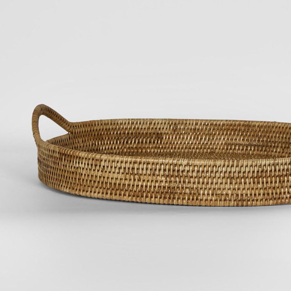 Paume Rattan Oval Serving Tray With Handles Natural
