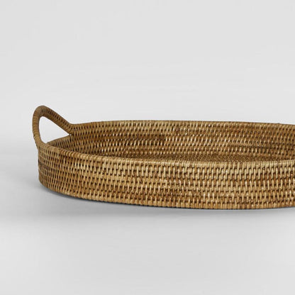 Paume Rattan Oval Serving Tray With Handles Natural