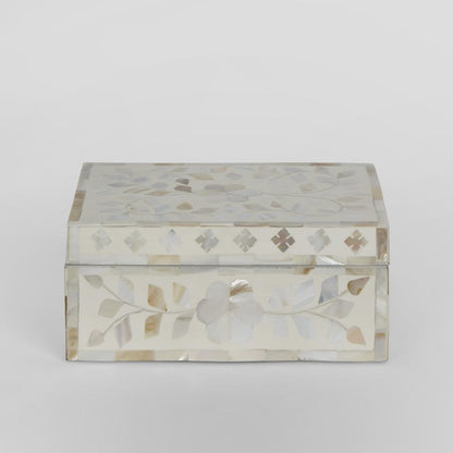 Elena Mother Of Pearl Trinket Box White