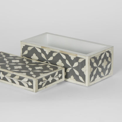 Maya Bone Inlay Trinket Box Grey/White