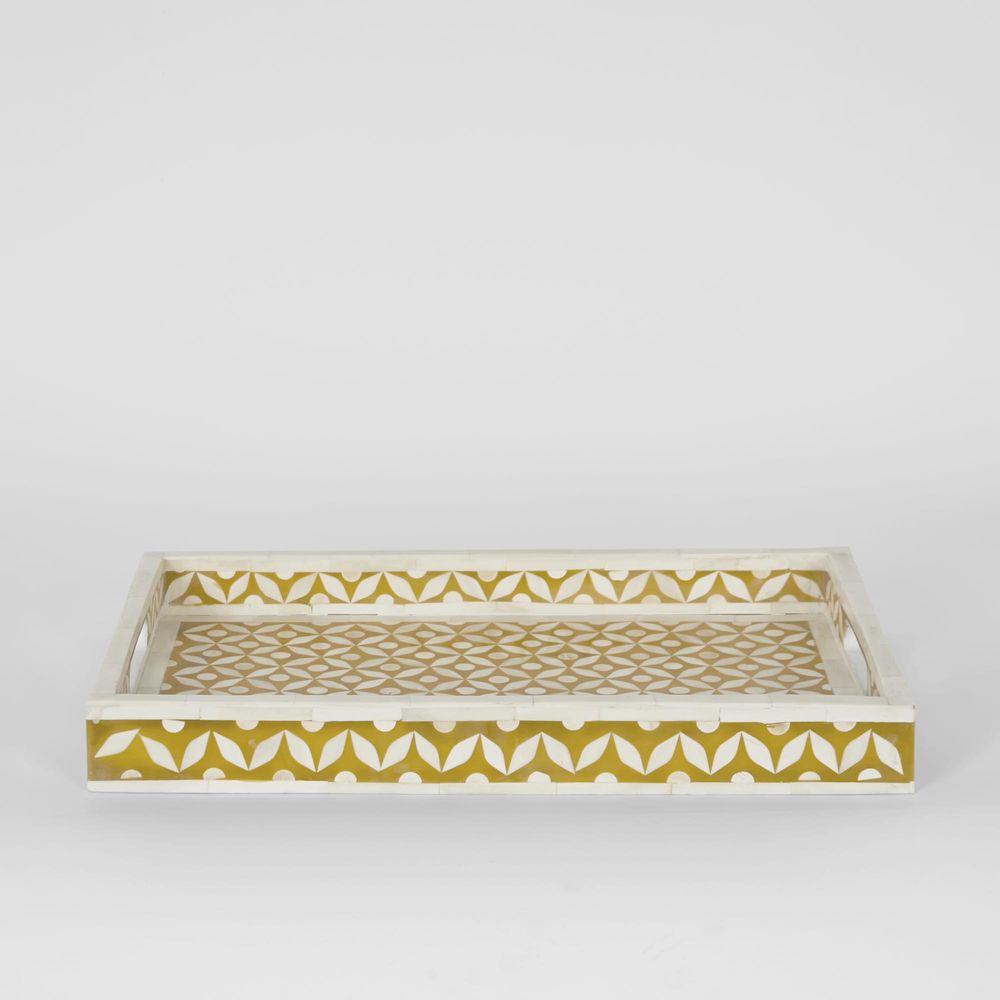 Mina Bone Inlay Tray Mustard/White