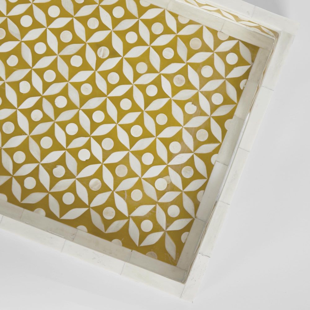 Mina Bone Inlay Tray Mustard/White