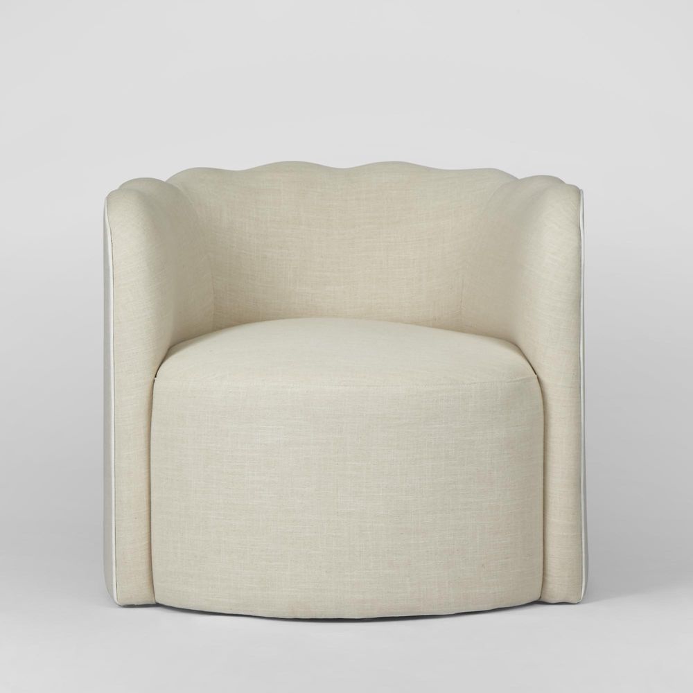 Camille Scallop Armchair Natural With White Piping