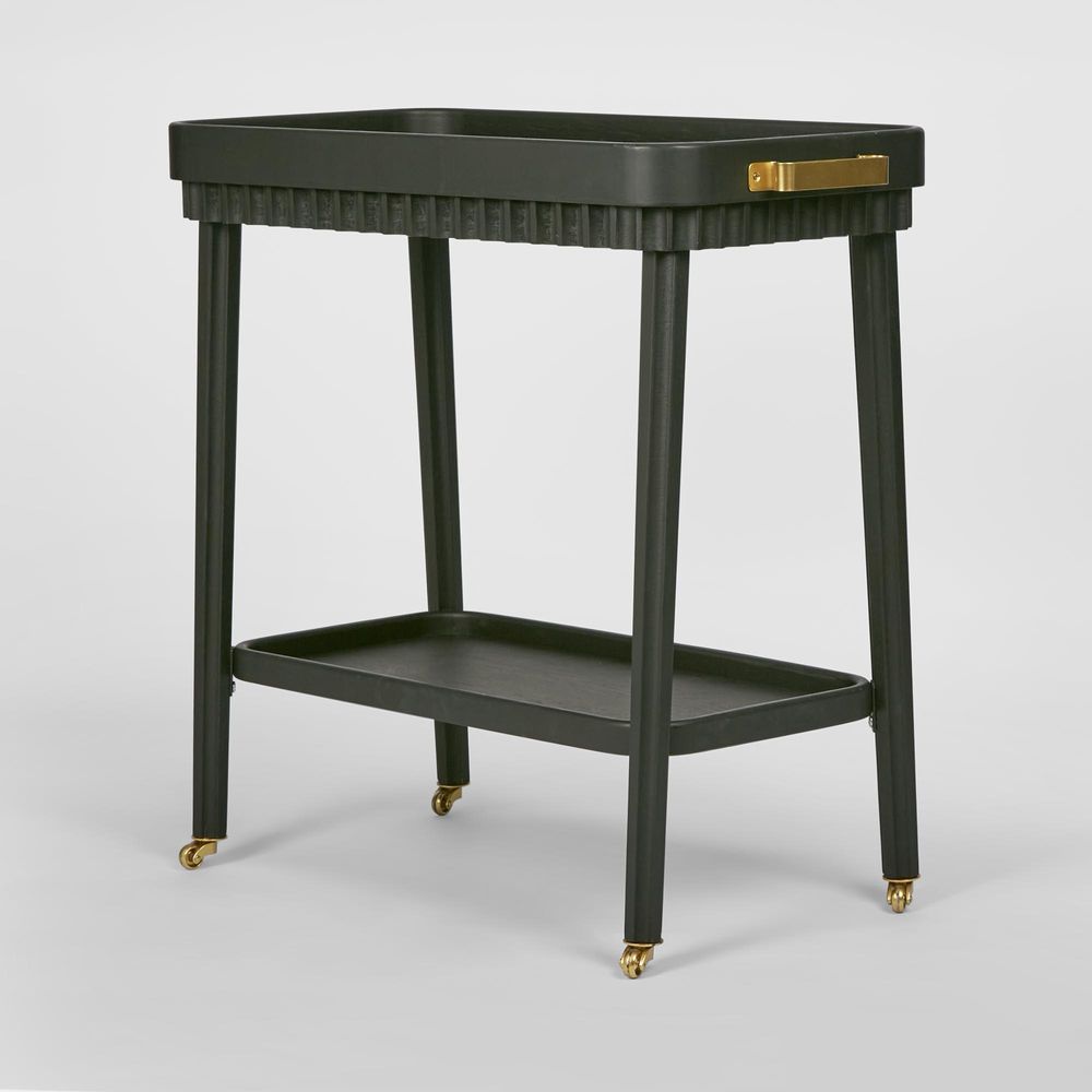 Royce Fluted Oak Bar Cart Black