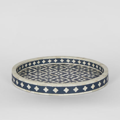 Anaahi Round Bone Inlay Tray Blue/White