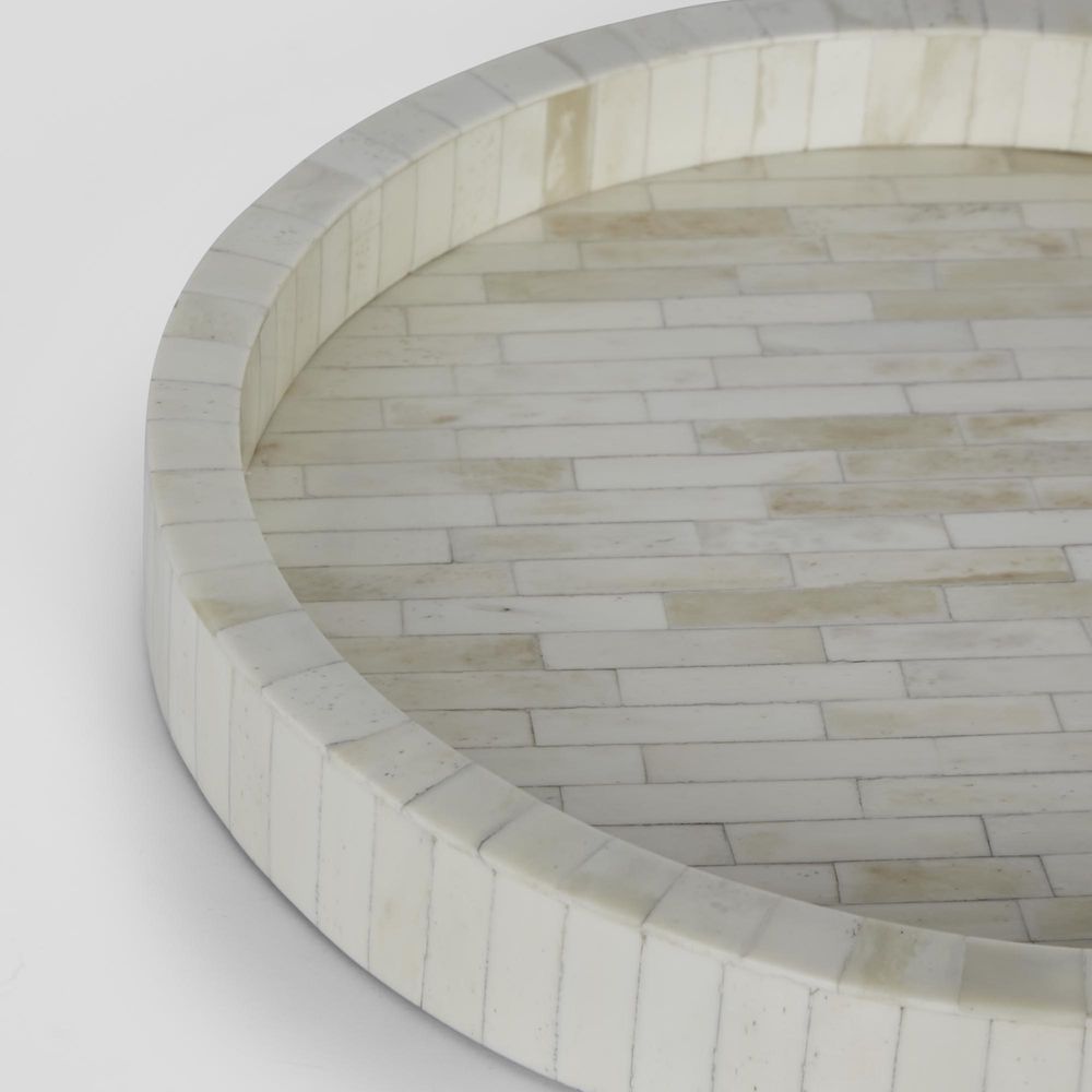 Koa Round Bone Inlay Tray White