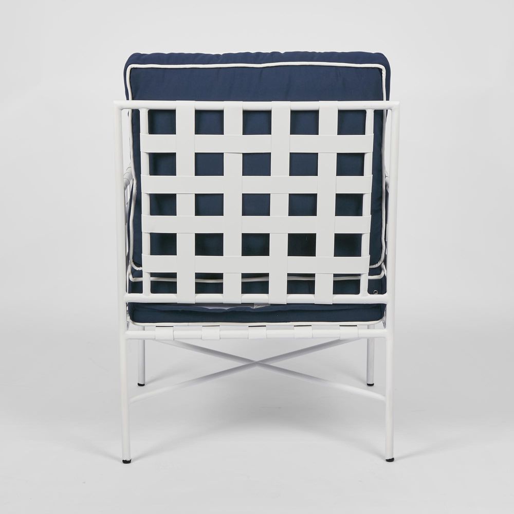 Sheffield Iron Lounge Chair White/Navy -Outdoor