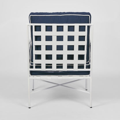 Sheffield Iron Lounge Chair White/Navy -Outdoor