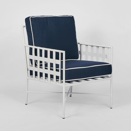 Sheffield Iron Lounge Chair White/Navy -Outdoor