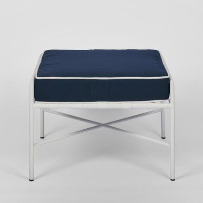 Sheffield Iron Ottoman White/Navy -Outdoor