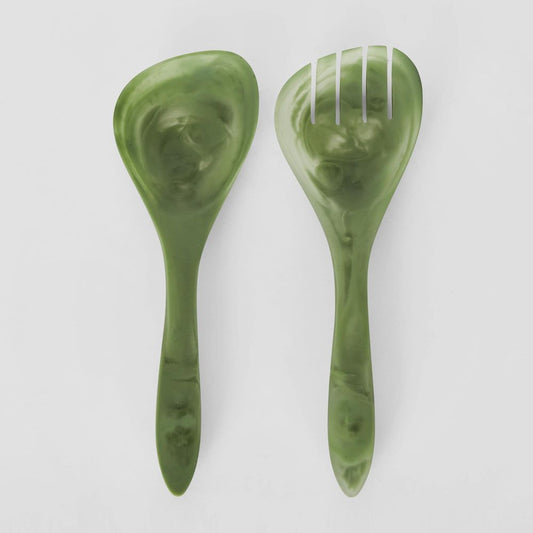 Idra Swirl Resin Salad Servers Green