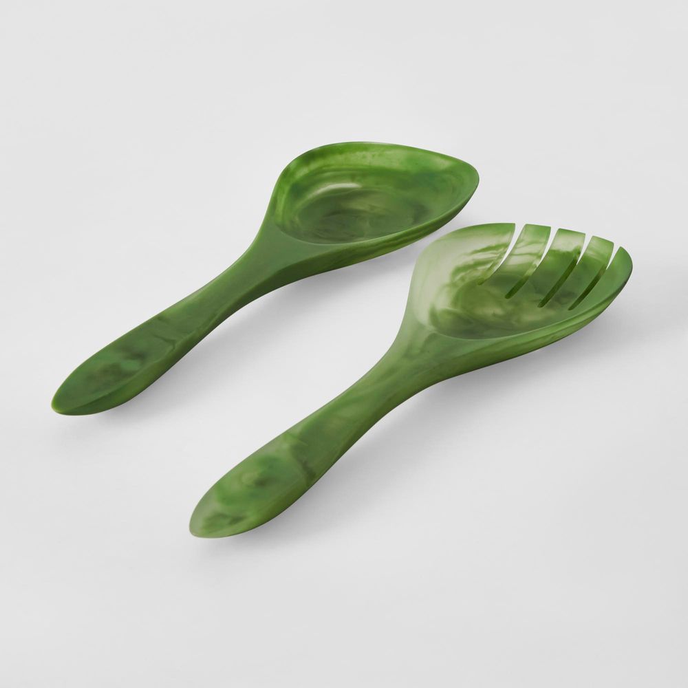 Idra Swirl Resin Salad Servers Green