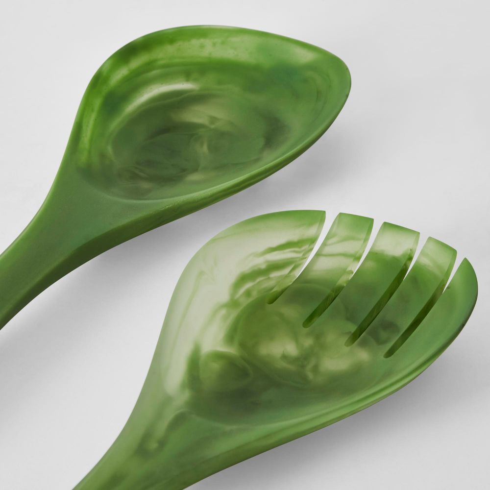 Idra Swirl Resin Salad Servers Green