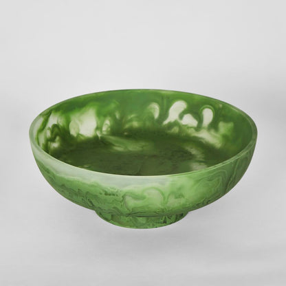 Idra Swirl Resin Serving Bowl On Stand Green