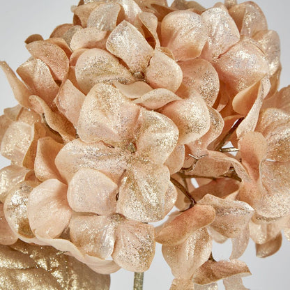 Champagne With Champagne Gold Glitter Christmas Hydrangea With 2 Leaves