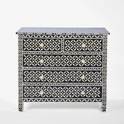 Stella Bone Inlay Chest Of 5 Drawers Black/White