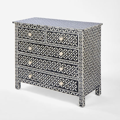 Stella Bone Inlay Chest Of 5 Drawers Black/White