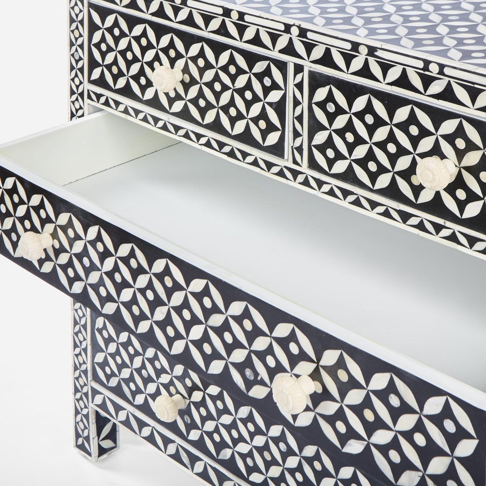 Stella Bone Inlay Chest Of 5 Drawers Black/White