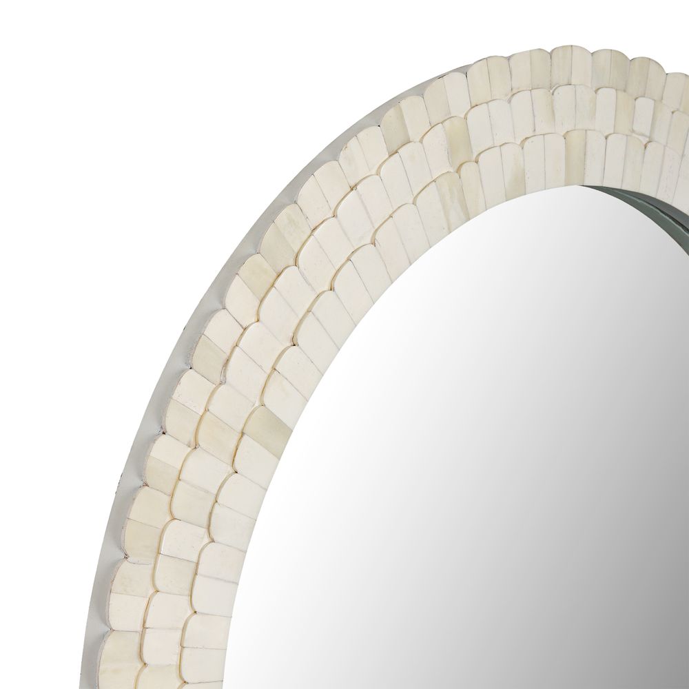 Leila Round Bone Inlay White Mirror 70Cm