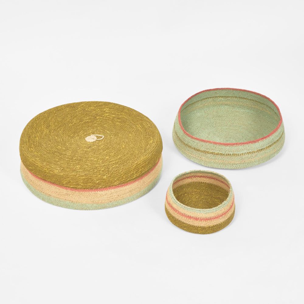 Cina Woven Trays Set 3 Mustard & Blue