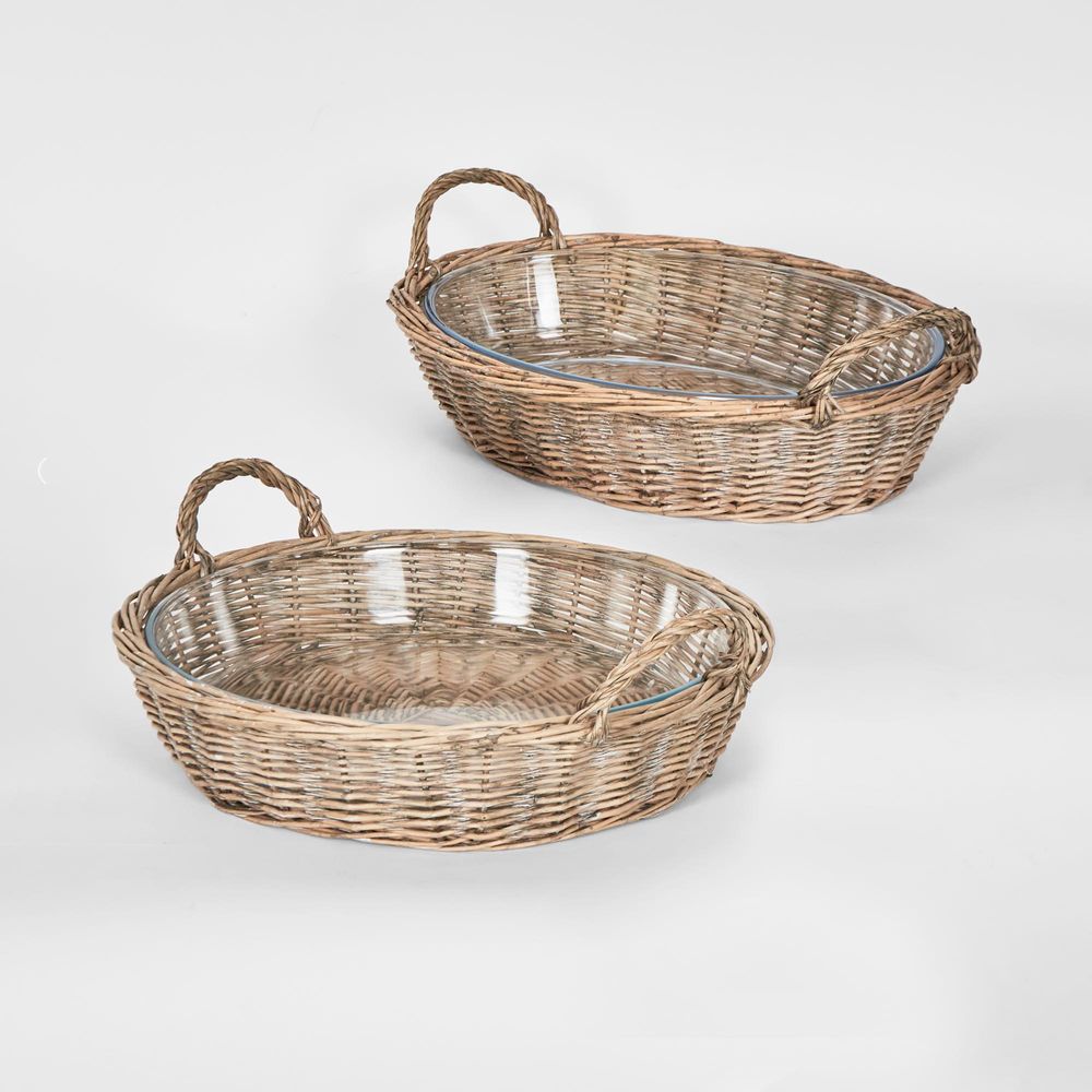 Oval Basket With Glass Dish