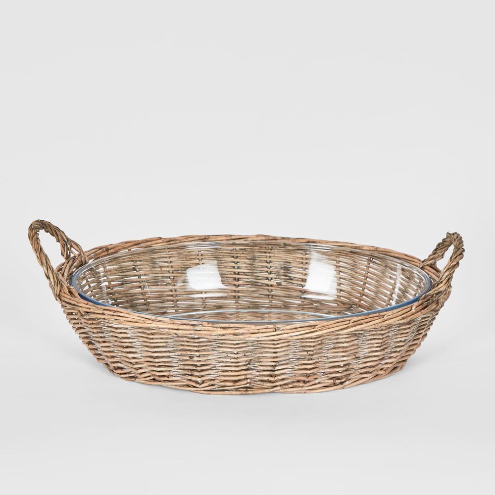 Oval Basket With Glass Dish