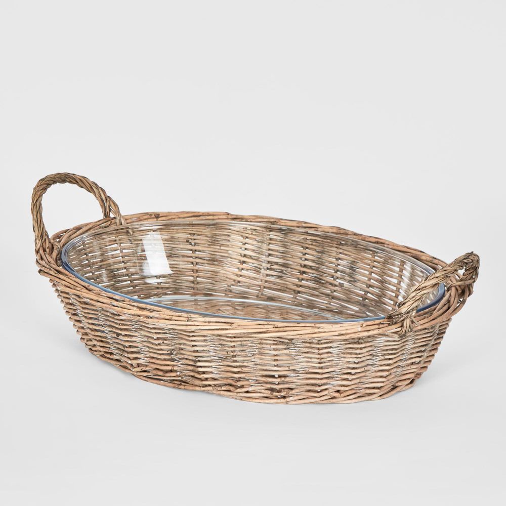 Oval Basket With Glass Dish