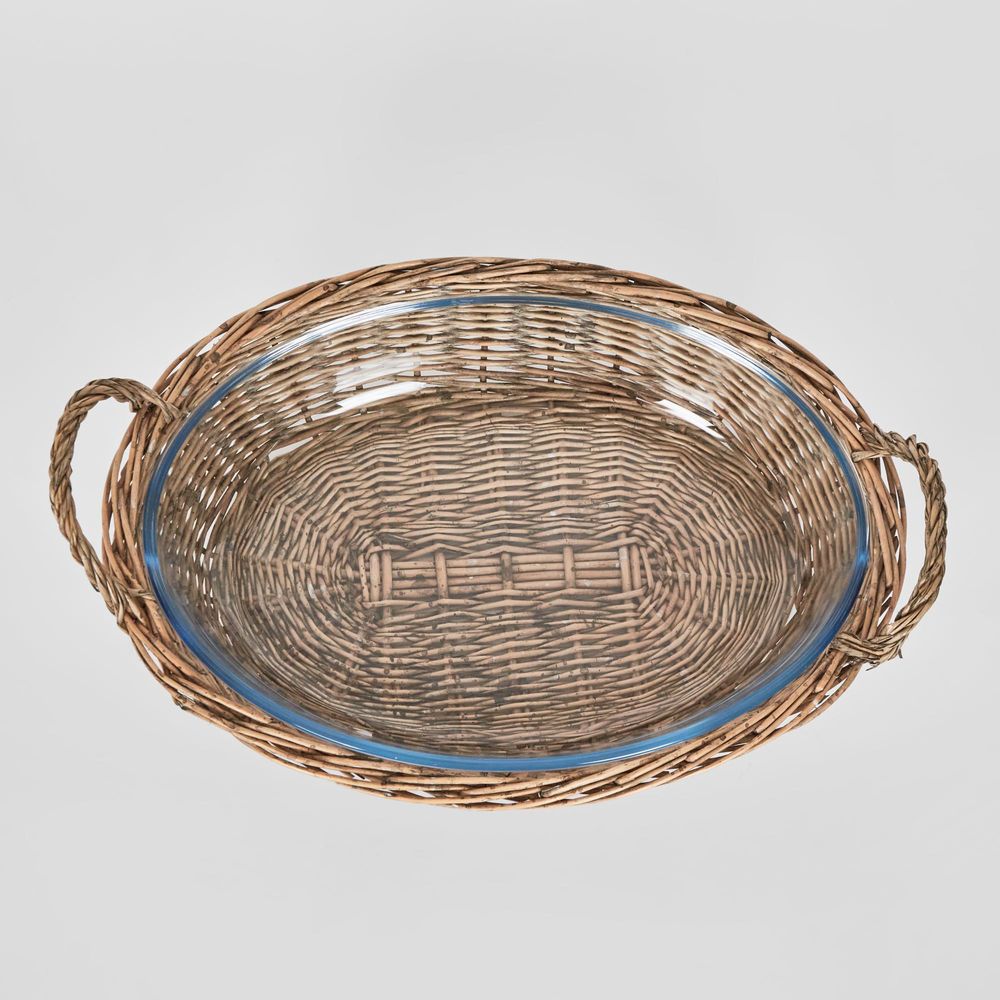 Oval Basket With Glass Dish