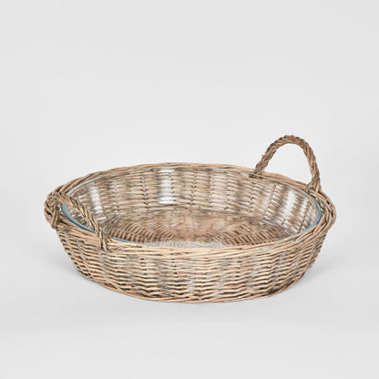 Round Basket With Glass Dish