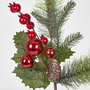 Pinecone Red Bauble & Holly Leaf