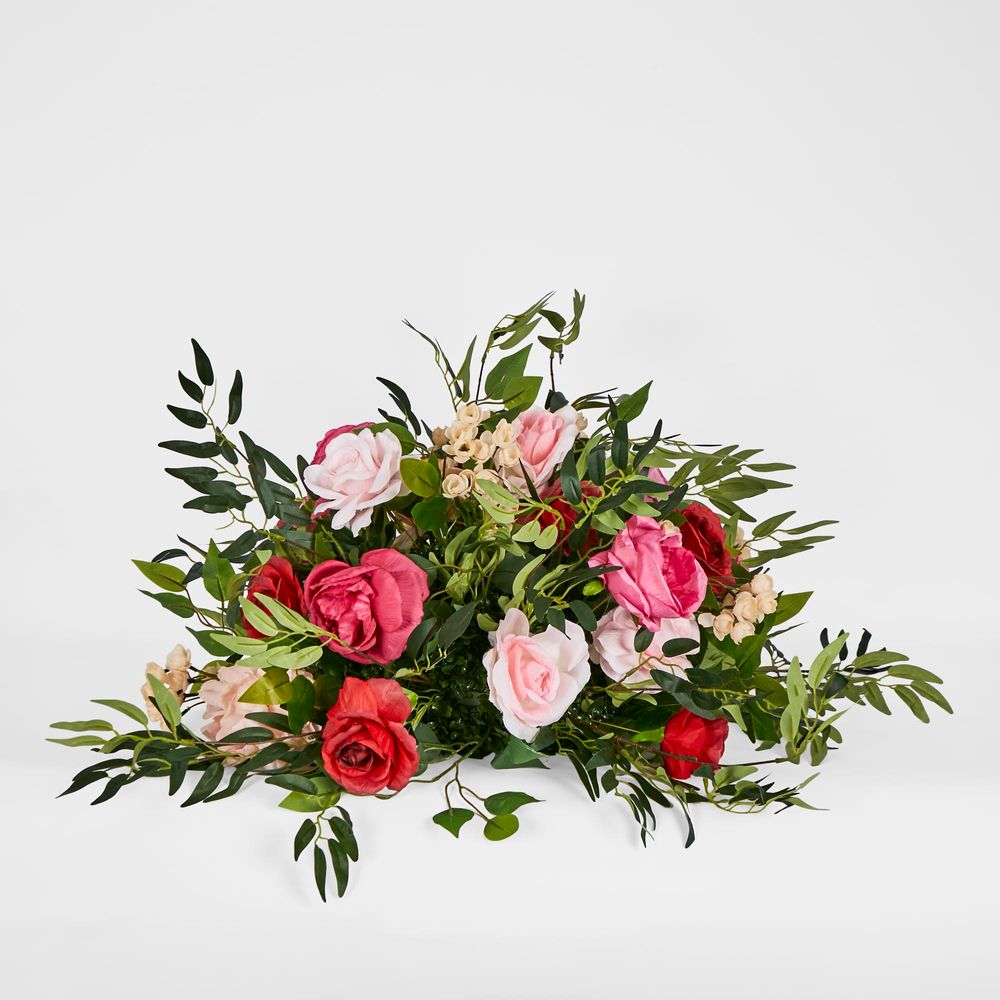 Flower Ball With Pink, Beige & Red Roses And Green Leaves