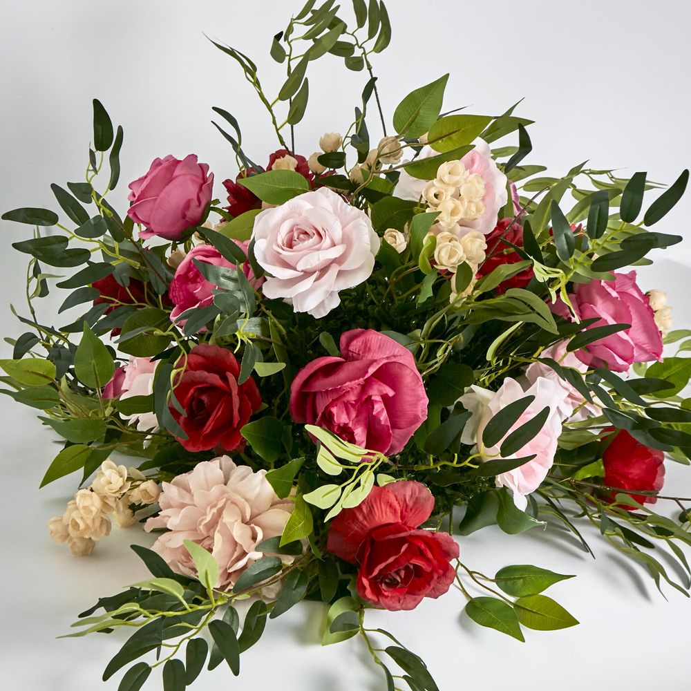 Flower Ball With Pink, Beige & Red Roses And Green Leaves