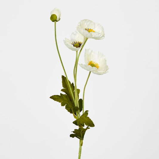 White Poppy Spray 3 Flowers 1 Bud