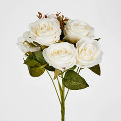 39Cm White Rose Bush X 9