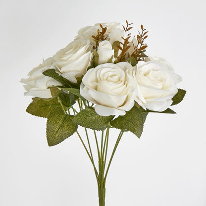 39Cm White Rose Bush X 9