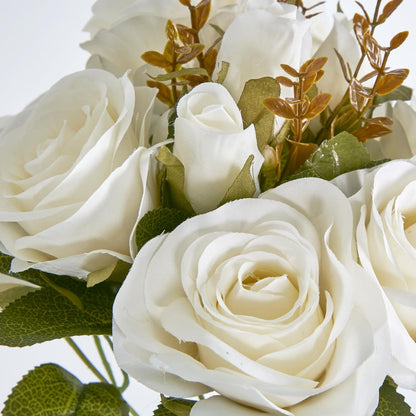 39Cm White Rose Bush X 9