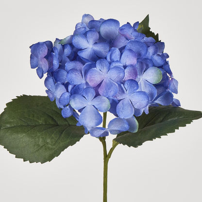 Single Hydrangea With 2 Leaves Blue 62Cm