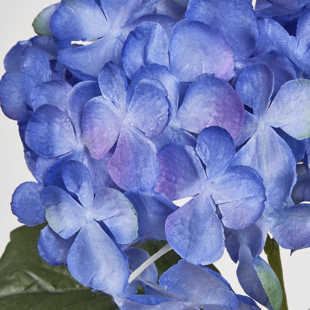 Single Hydrangea With 2 Leaves Blue 62Cm