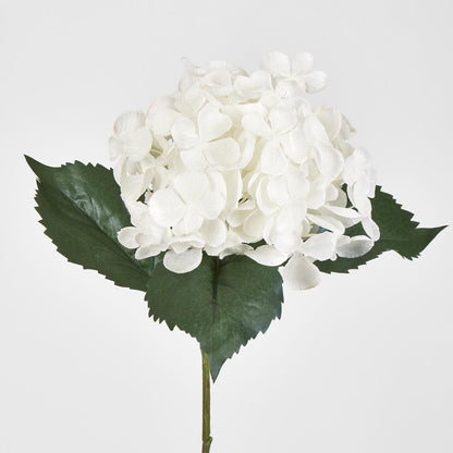 Single Hydrangea With 2 Leaves White 62Cm