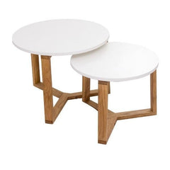 2 Piece Olwen Oak Wood Nesting Side Table Set