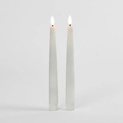 Led Battery Operated Wax Taper Candles Set Of 2 White 22Cm