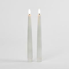 Led Battery Operated Wax Taper Candles Set Of 2 White 22Cm