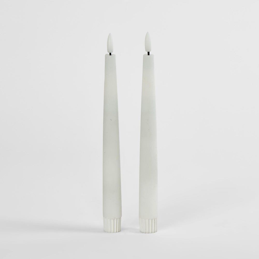 Led Battery Operated Wax Taper Candles Set Of 2 White 22Cm