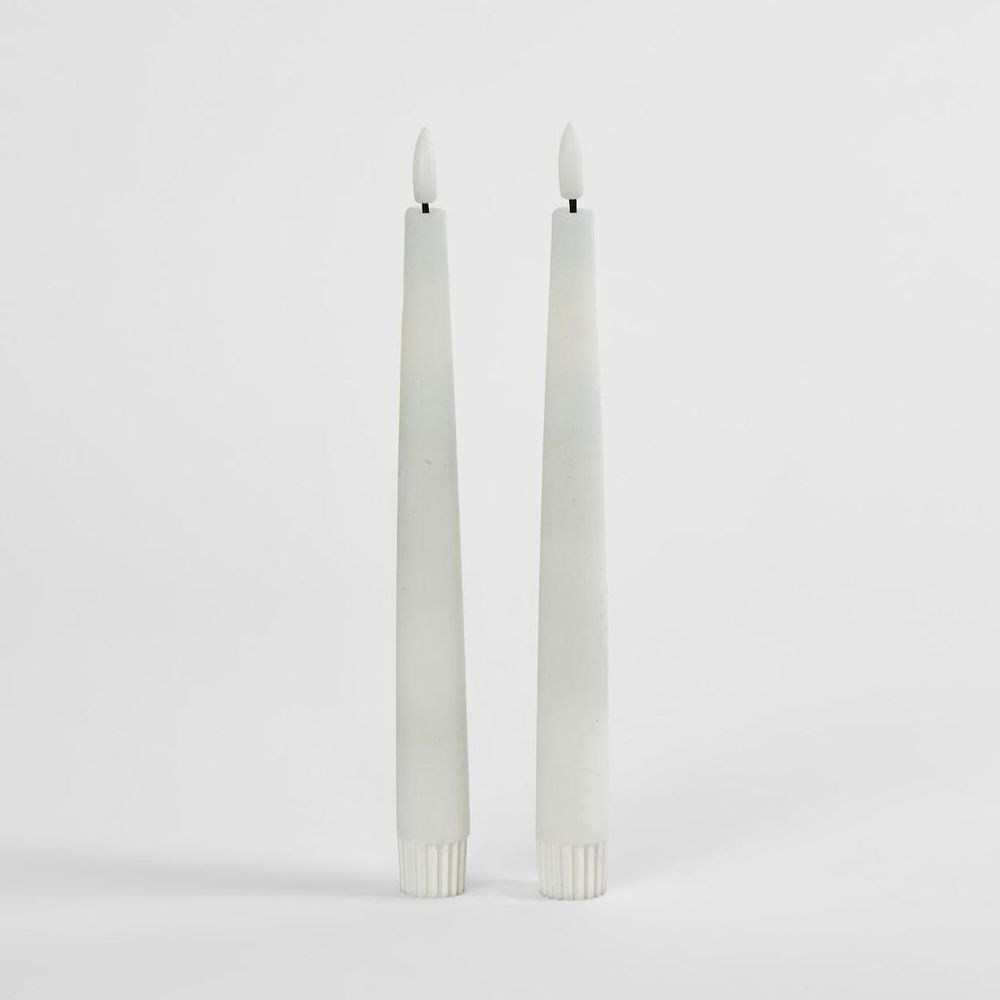 Led Battery Operated Wax Taper Candles Set Of 2 White 22Cm