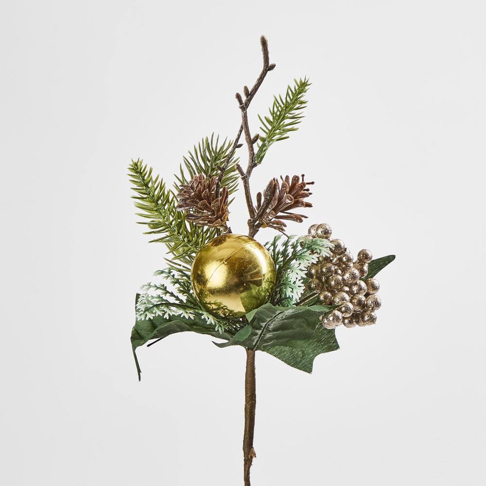 Gold Bauble With Pine & Berry 23Cm