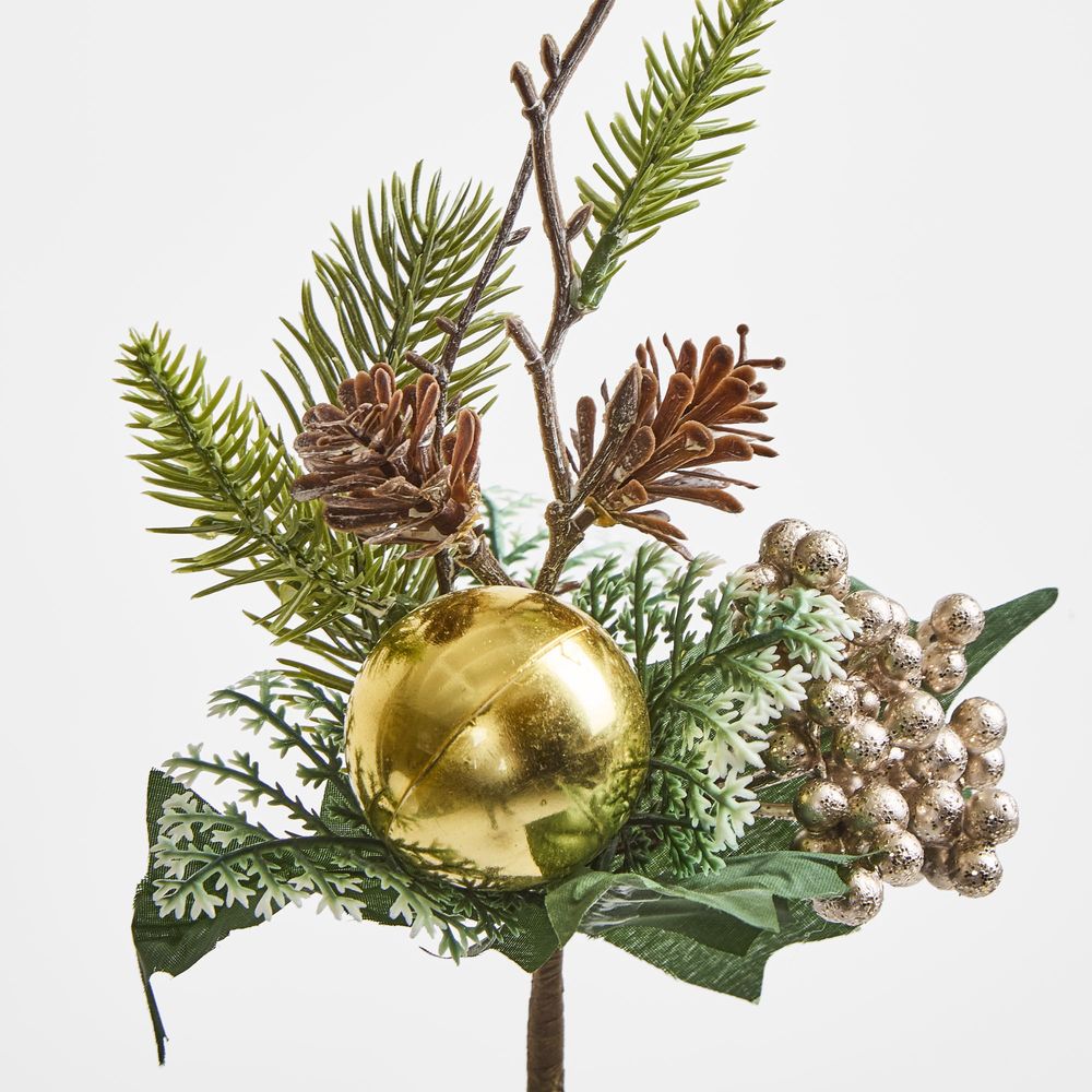 Gold Bauble With Pine & Berry 23Cm