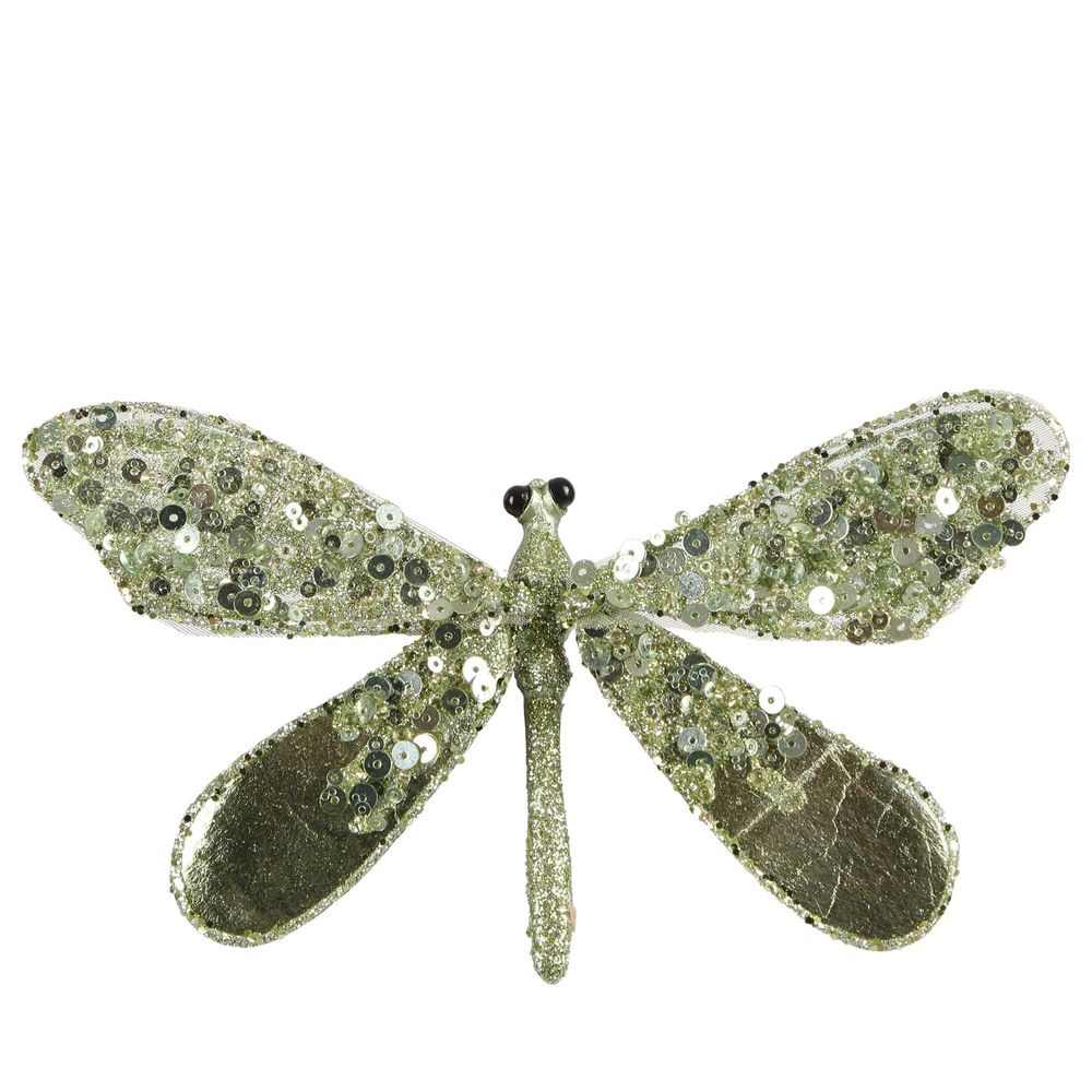 Shayle Glitter Clip On Dragonfly Green