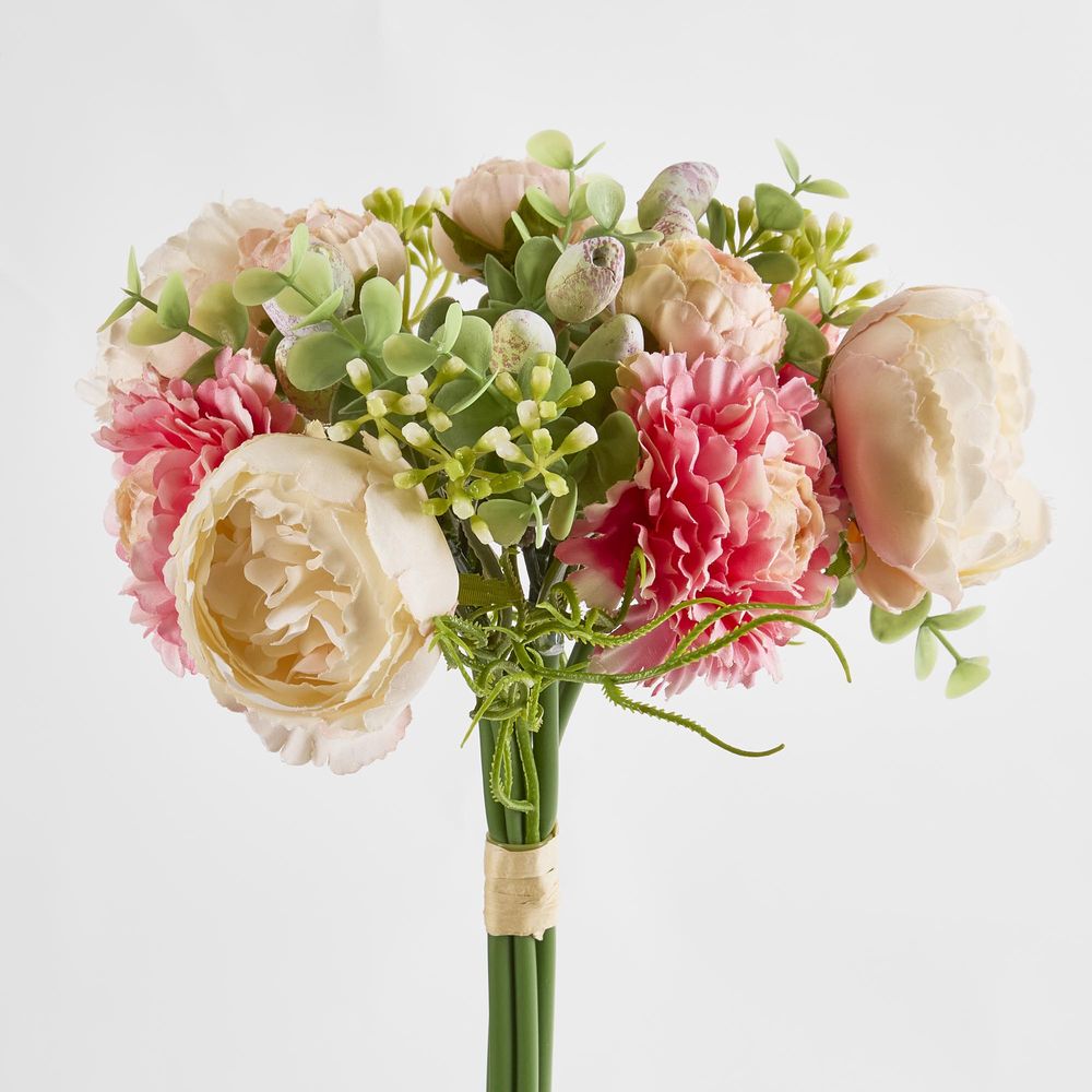 32Cm Pink & Cream Marigold Peony Bouquet